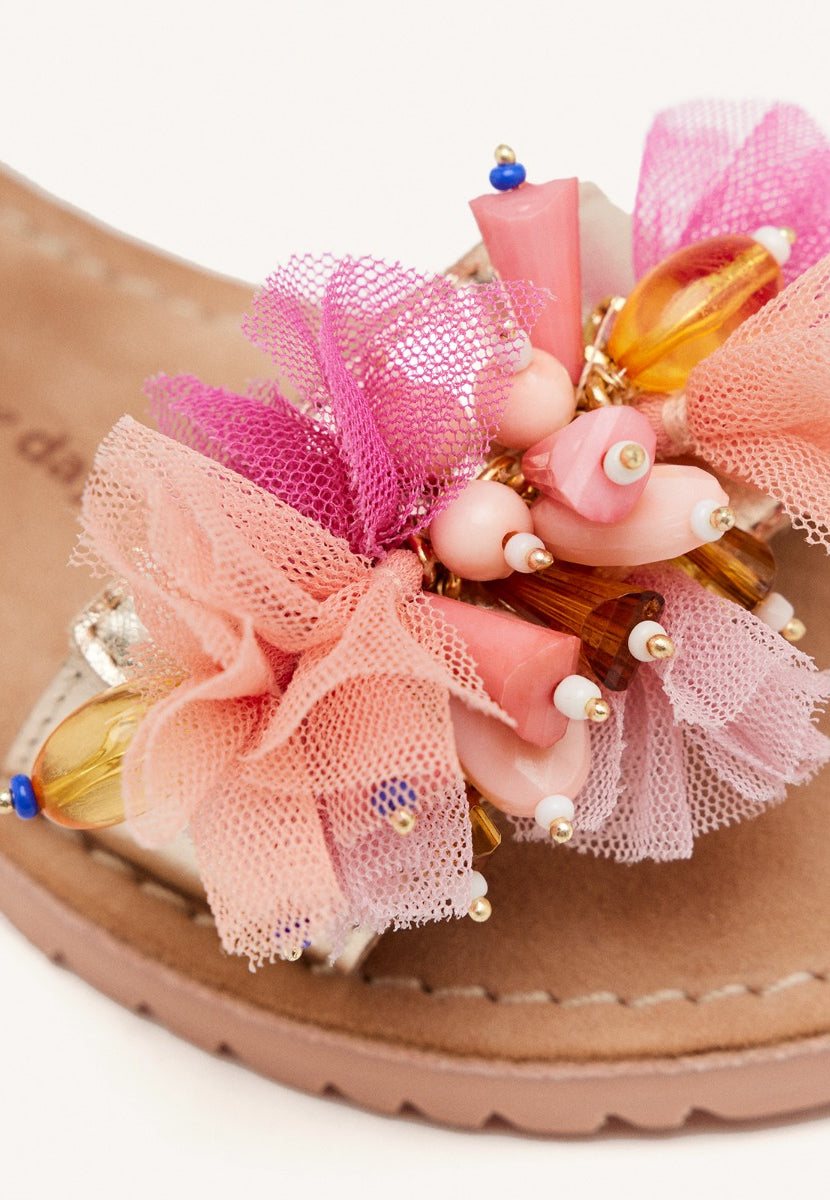 LEATHER, TULLE AND BEADS SANDALS STANNARD