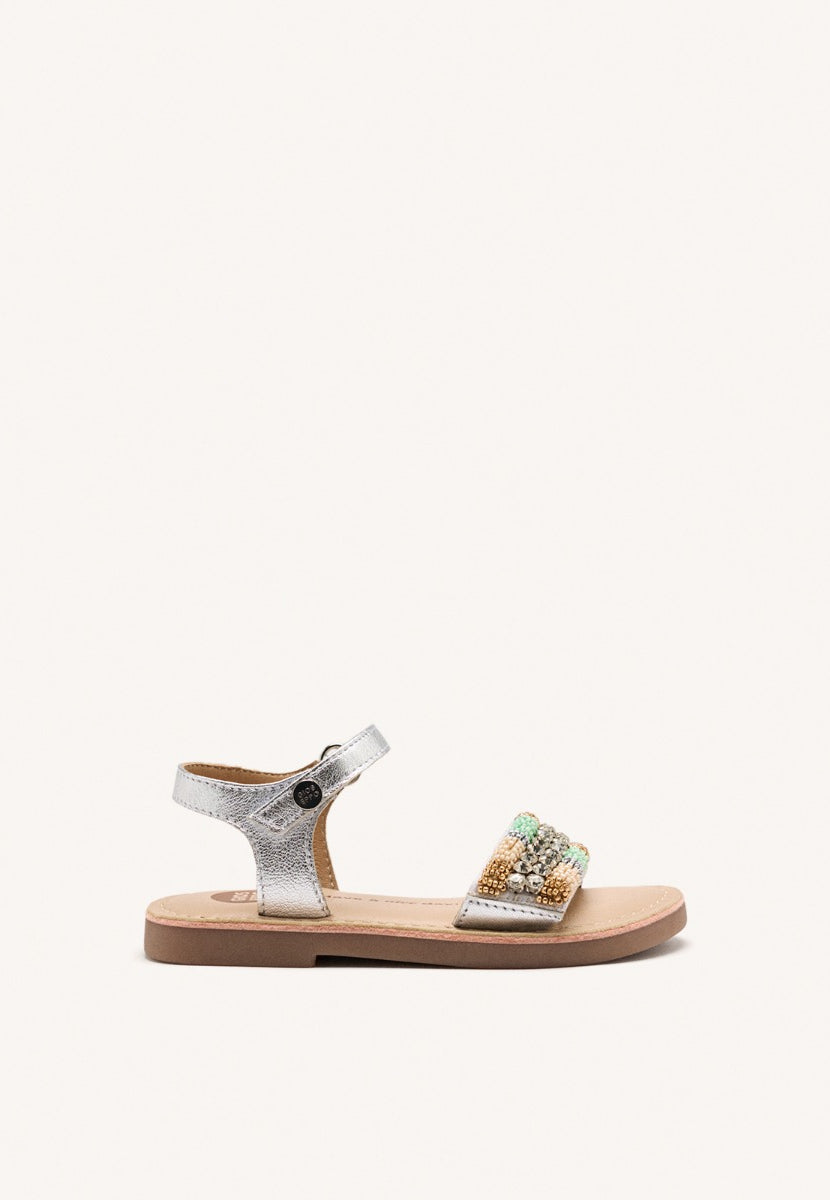 METALLIC LEATHER BEADED SANDALS BURNETT