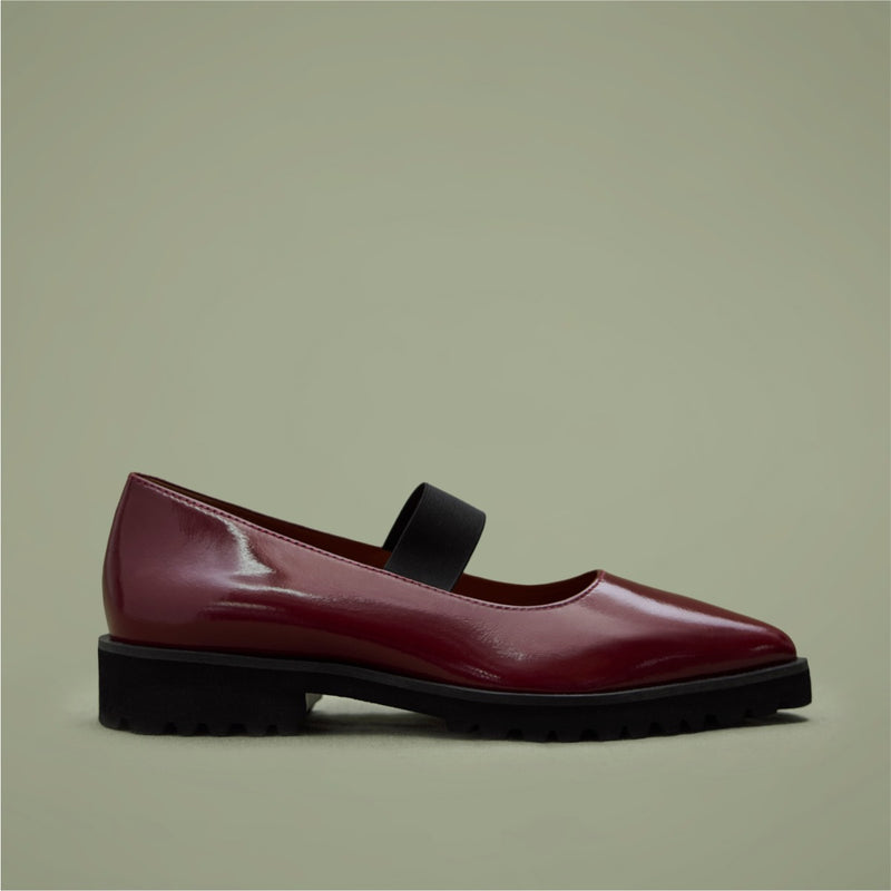 BALLERINE IN PELLE EFFETTO VERNICE E SUOLA TRACK DOBSINA