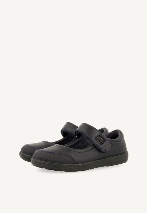 BLUE LEATHER BALLERINA-STYLE SCHOOL SHOES WITH ADJUSTABLE FASTENING LAMBDA