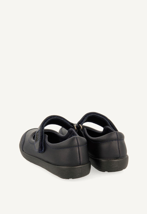 BLUE LEATHER BALLERINA-STYLE SCHOOL SHOES WITH ADJUSTABLE FASTENING LAMBDA