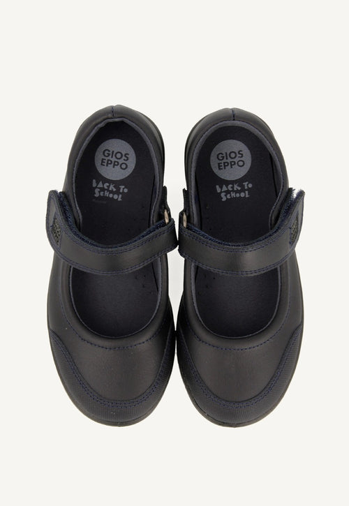 BLUE LEATHER BALLERINA-STYLE SCHOOL SHOES WITH ADJUSTABLE FASTENING LAMBDA