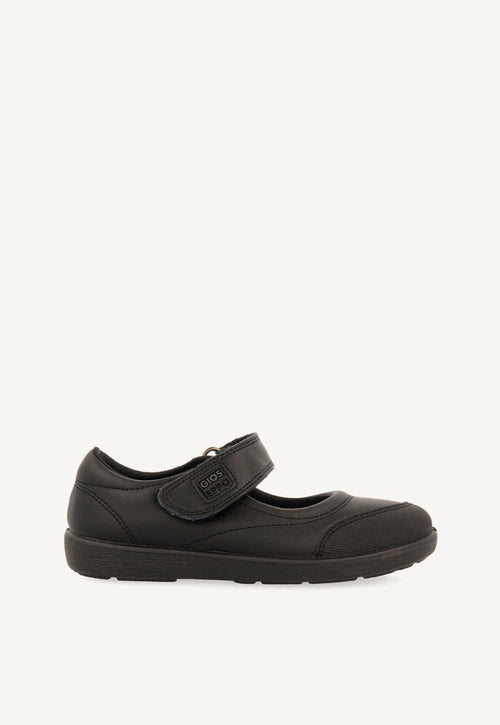 BLACK LEATHER BALLERINA-STYLE SCHOOL SHOES WITH ADJUSTABLE FASTENING LAMBDA