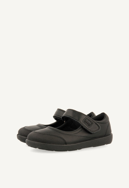 BLACK LEATHER BALLERINA-STYLE SCHOOL SHOES WITH ADJUSTABLE FASTENING LAMBDA