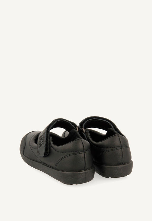 BLACK LEATHER BALLERINA-STYLE SCHOOL SHOES WITH ADJUSTABLE FASTENING LAMBDA