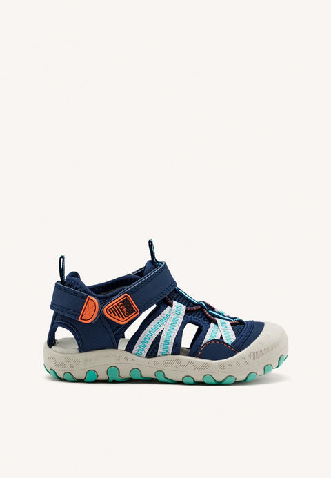 CHANCLAS DEPORTIVAS AZUL MARINO CON DETALLES NARANJAS PARA NIÑO DEINZE