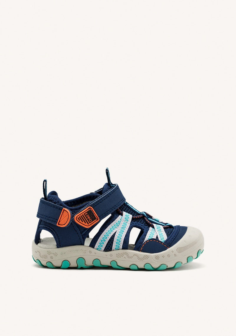 Chanclas deportivas azul marino con detalles naranjas para niño DEINZE