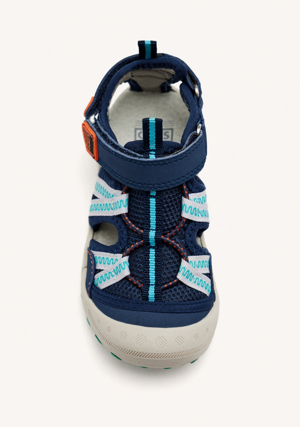 Chanclas deportivas azul marino con detalles naranjas para niño DEINZE