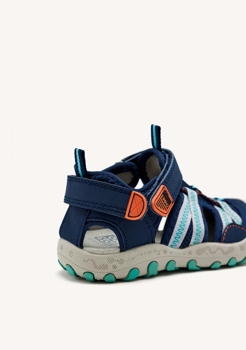 Chanclas deportivas azul marino con detalles naranjas para niño DEINZE