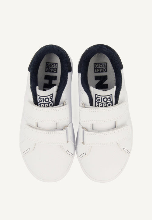 WHITE SCHOOL SNEAKERS WITH NAVY BLUE DETAIL AND DOUBLE ADJUSTABLE VOLSK CLOSURE