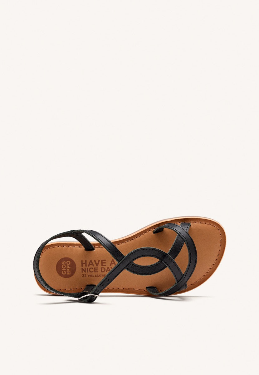 Vareza girls metallic black leather sandals