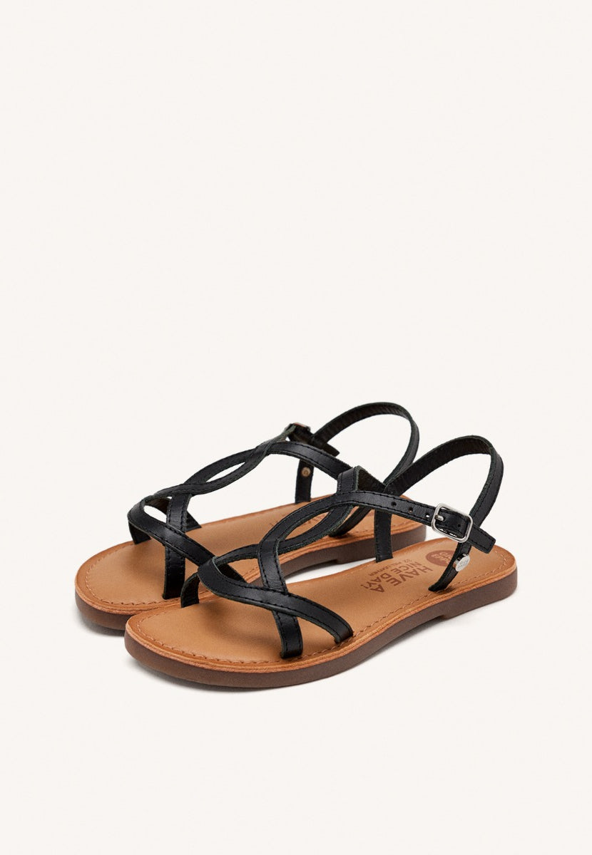 Vareza girls metallic black leather sandals