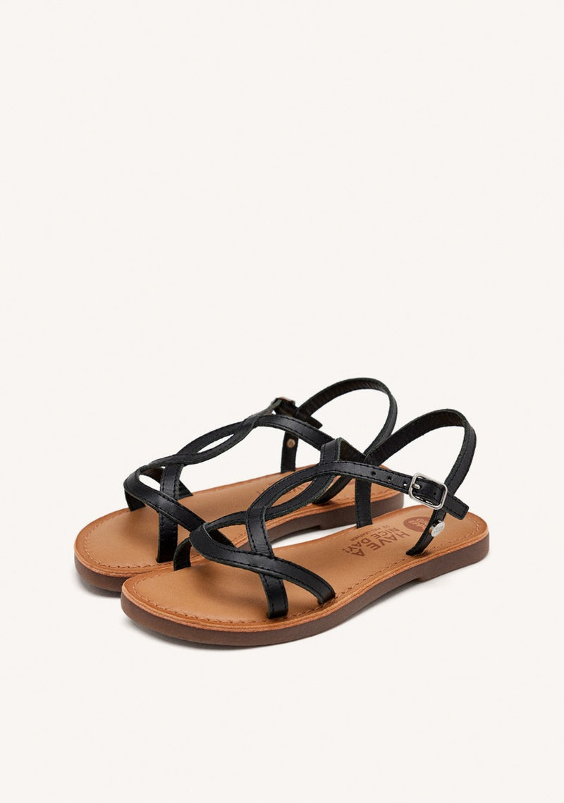 Vareza girls metallic black leather sandals