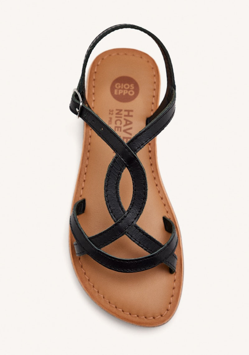 Vareza girls metallic black leather sandals