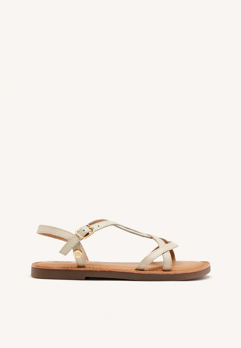 VAREZA GIRLS METALLIC OFF WHITE LEATHER SANDALS