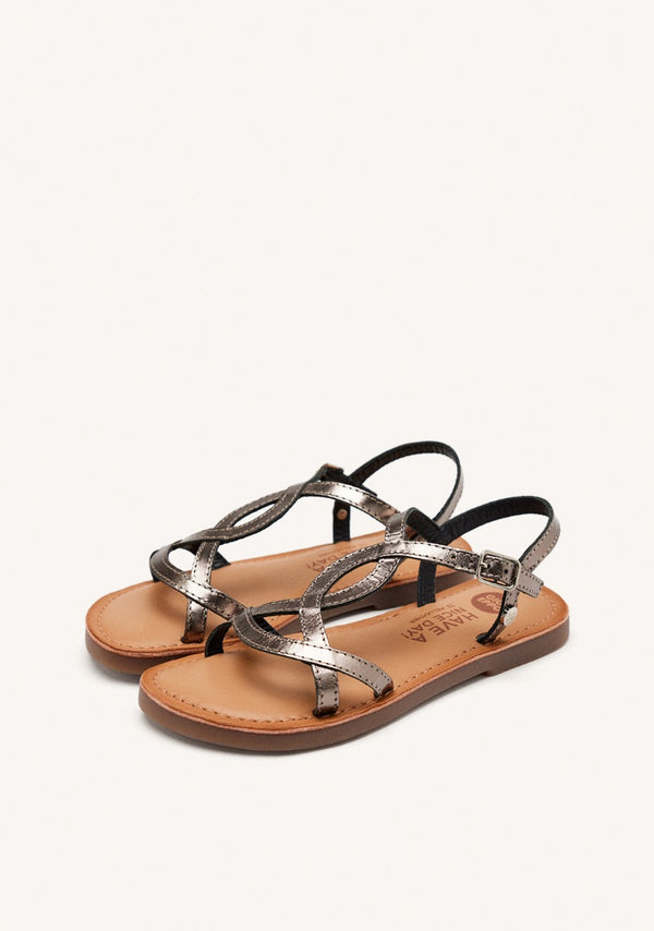 Vareza girls metallic dark silver leather sandals