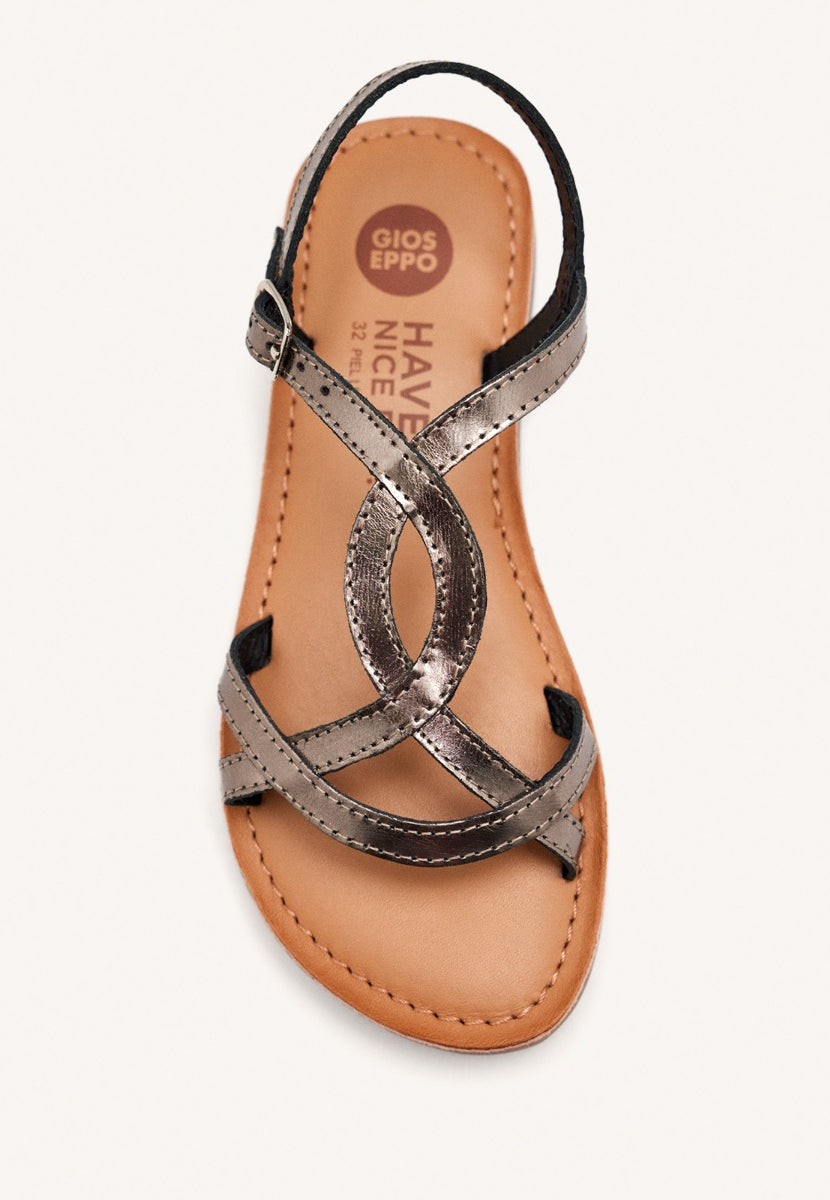 Vareza girls metallic dark silver leather sandals
