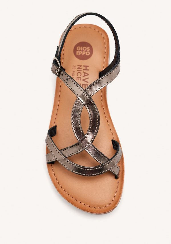 Vareza girls metallic dark silver leather sandals