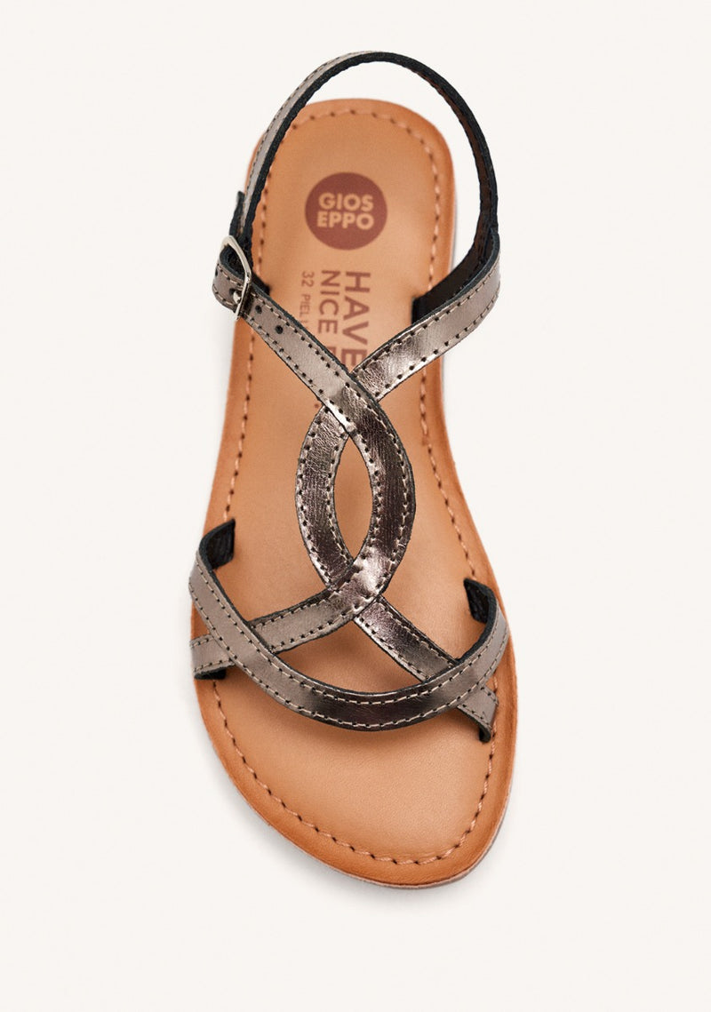 Vareza girls metallic dark silver leather sandals