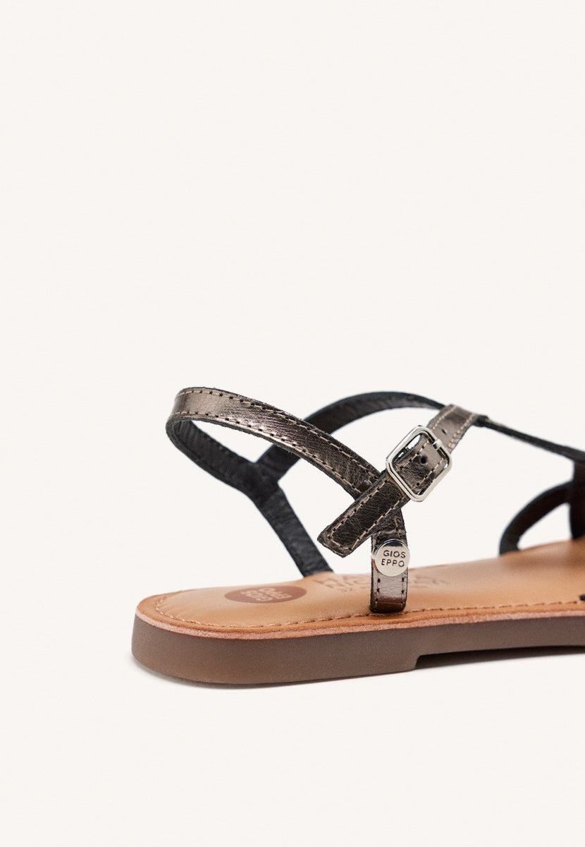 Vareza girls metallic dark silver leather sandals