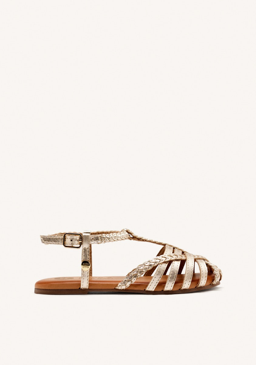 Tanlay girls gold leather multi strap sandals