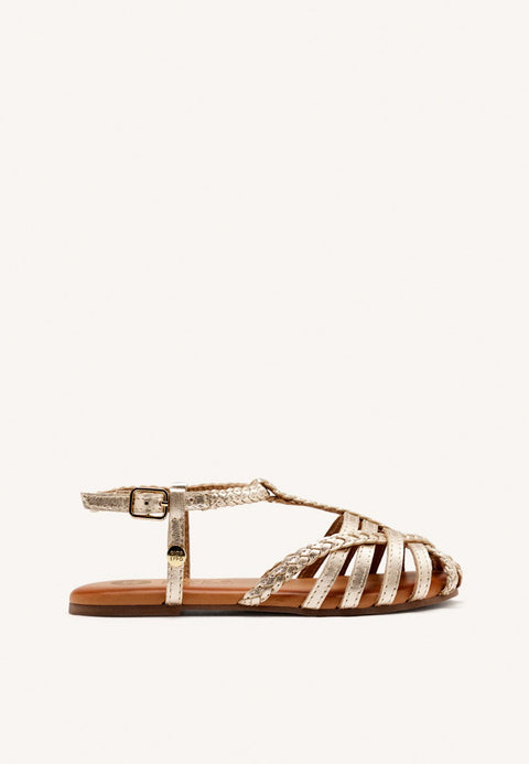 TANLAY GIRLS GOLD LEATHER MULTI STRAP SANDALS
