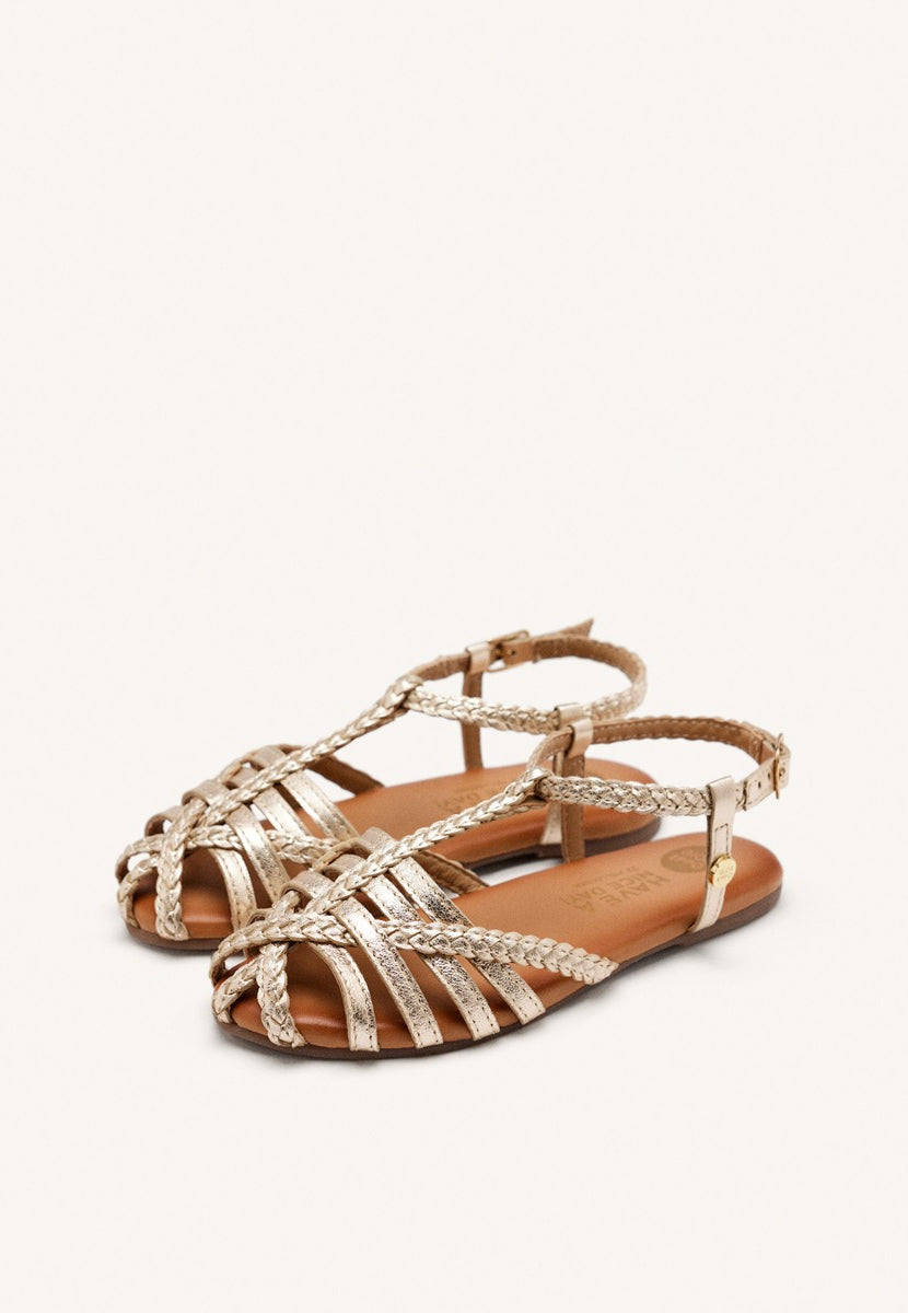 Tanlay girls gold leather multi strap sandals