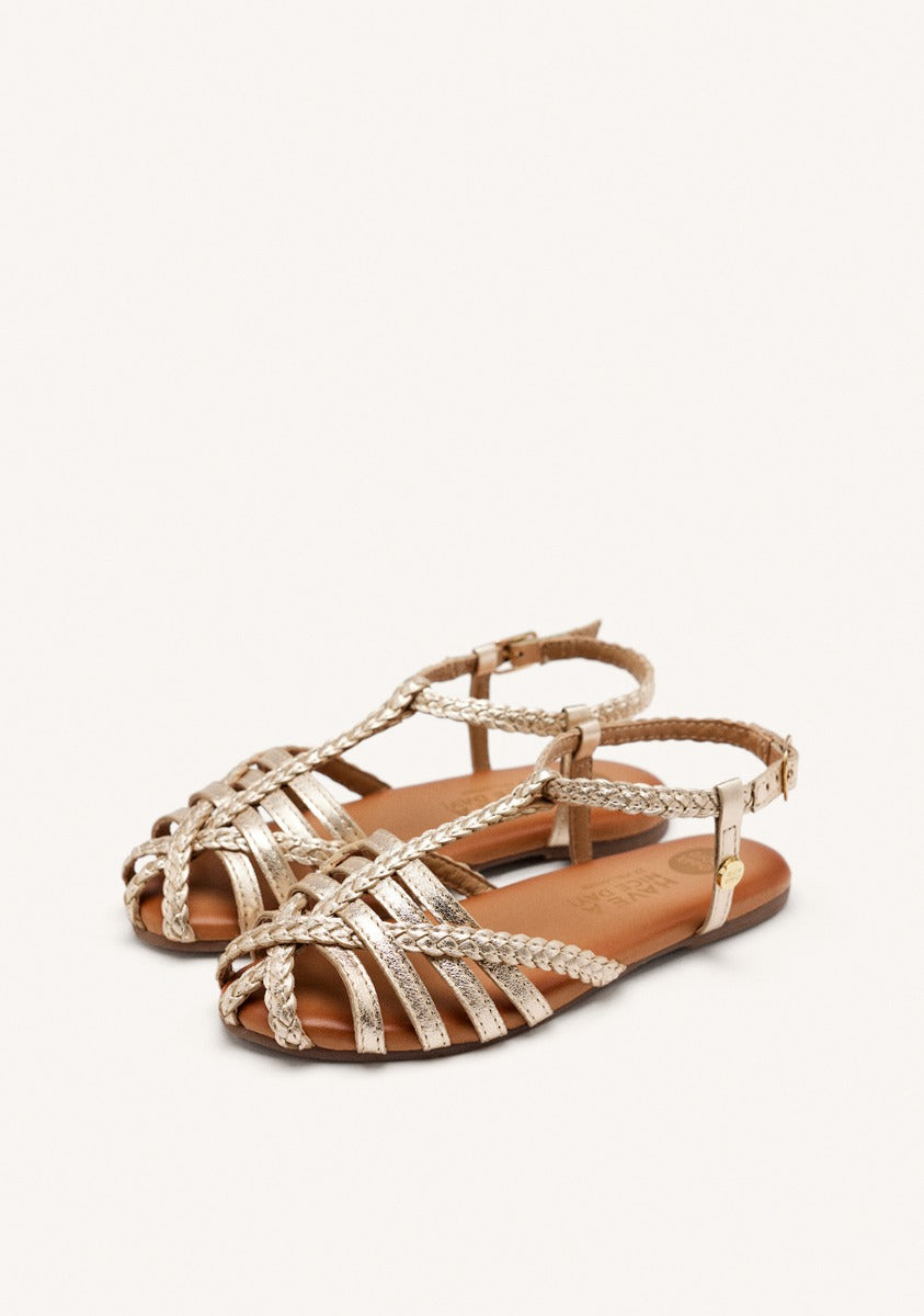 Tanlay girls gold leather multi strap sandals