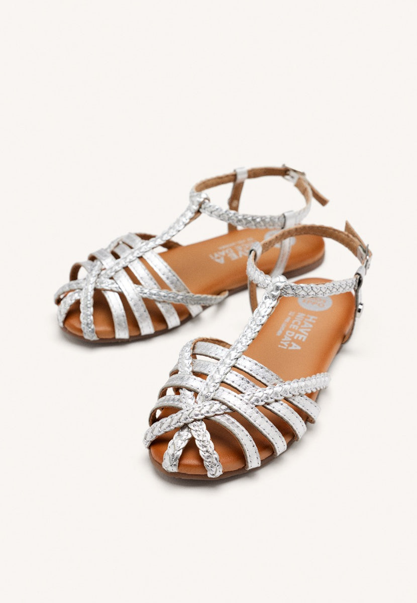 Tanlay girls silver leather multi strap sandals