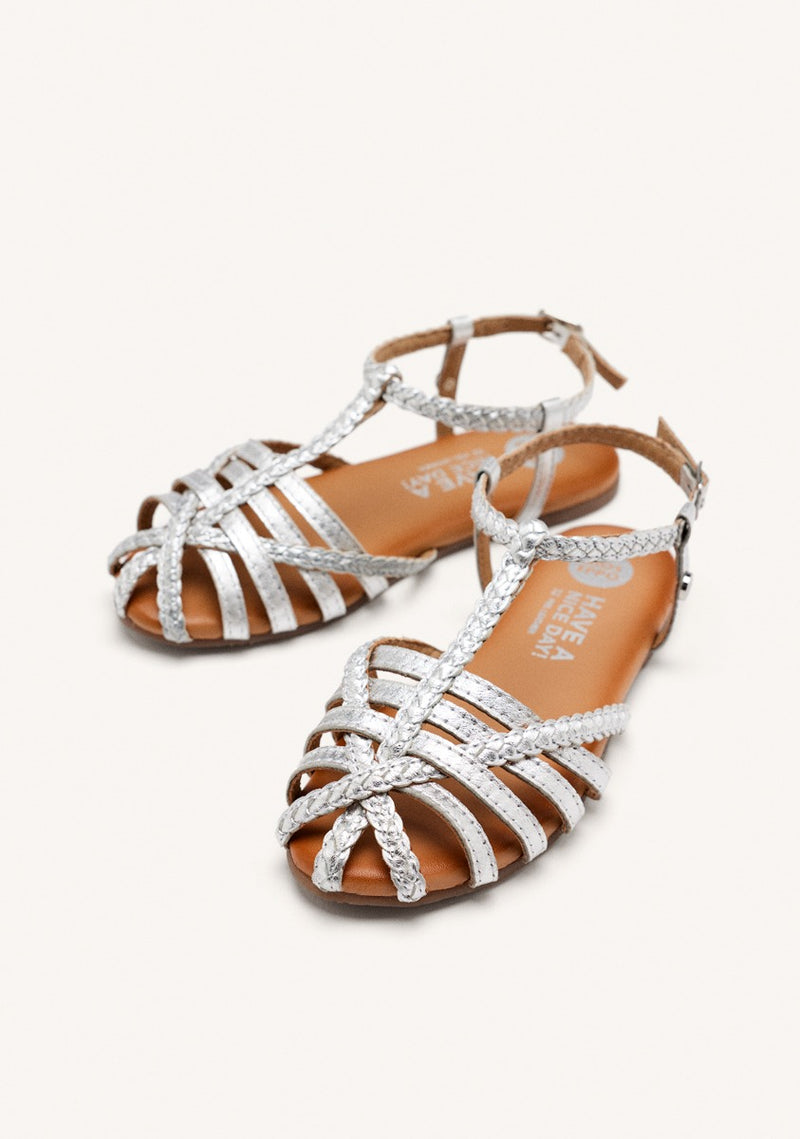 Tanlay girls silver leather multi strap sandals
