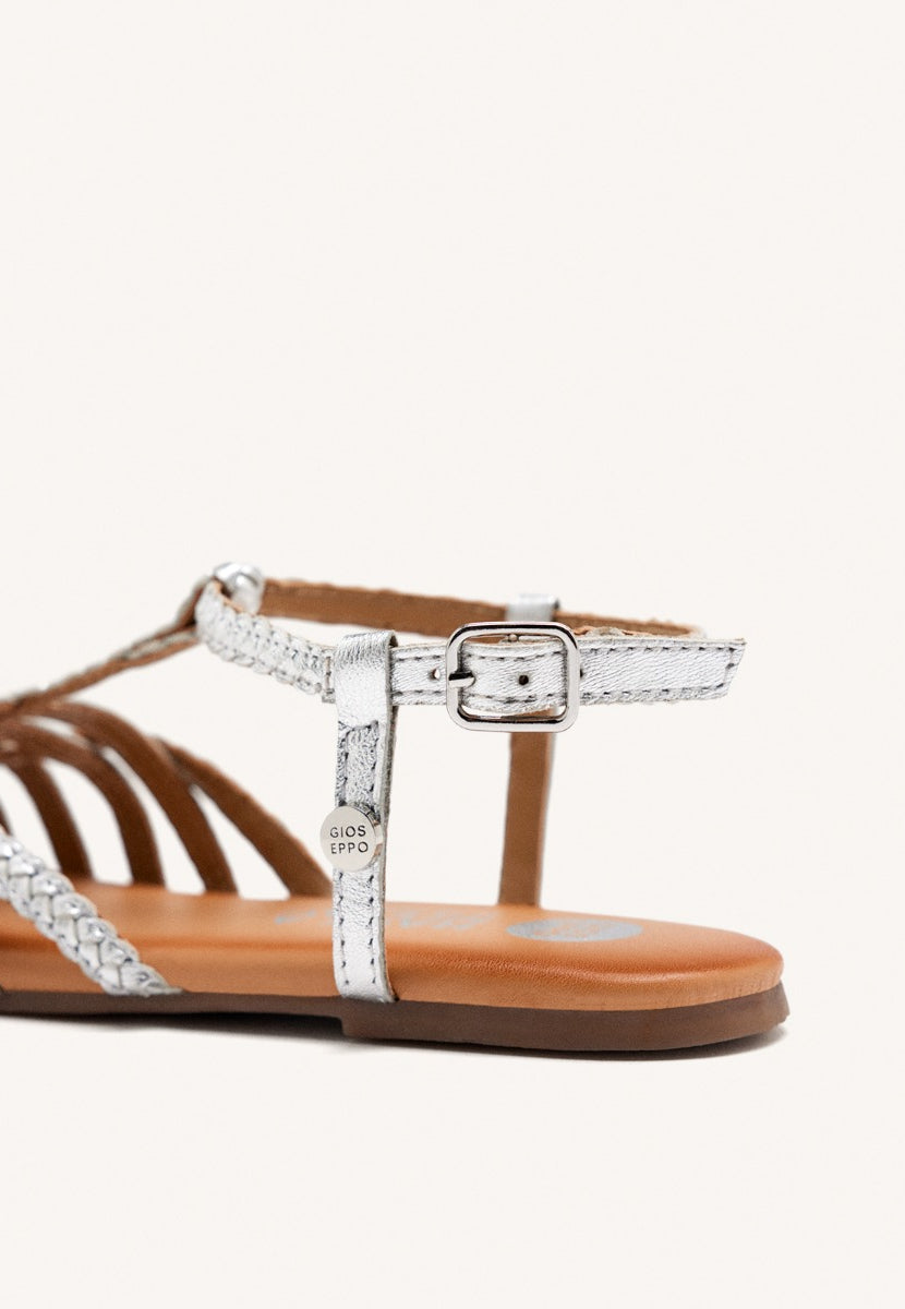 Tanlay girls silver leather multi strap sandals
