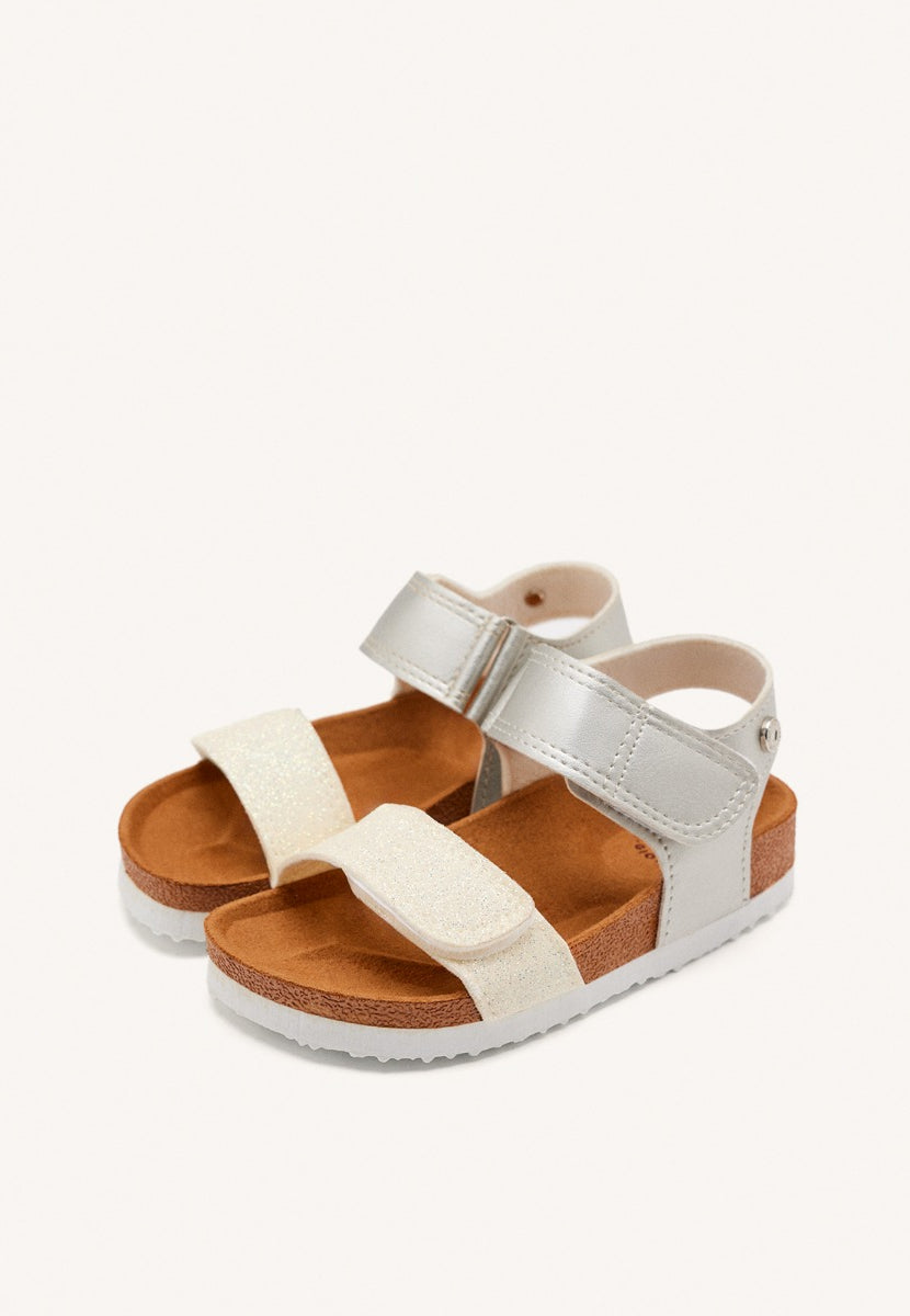 WHITE AND SILVER BIO SOLE FLIP-FLOPS WITH GLITTER FOR GIRL AND BOY ANGWING