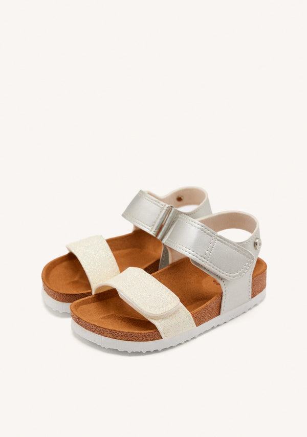 WHITE AND SILVER BIO SOLE FLIP-FLOPS WITH GLITTER FOR GIRL AND BOY ANGWING