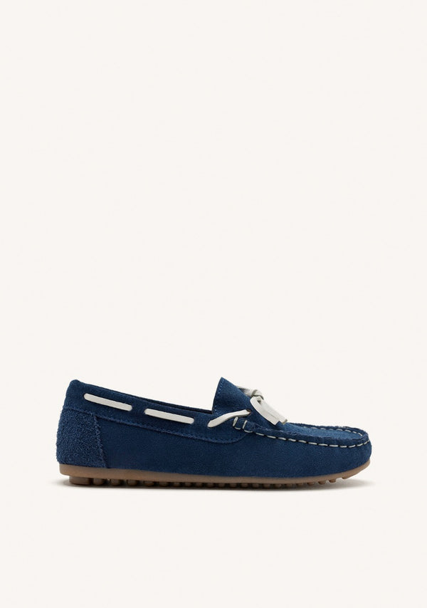 NAVY BLUE LEATHER NAUTICAL STYLE MOCCASIN FOR BOYS AND GIRLS ASBURY