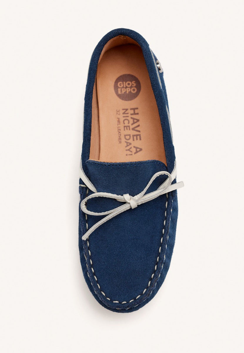 NAVY BLUE LEATHER NAUTICAL STYLE MOCCASIN FOR BOYS AND GIRLS ASBURY
