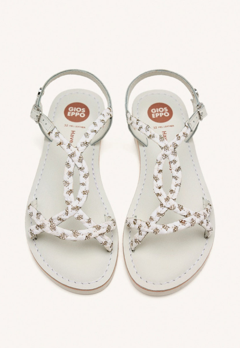 LEATHER, RAFFIA AND GLITTER SANDALS WENHAM
