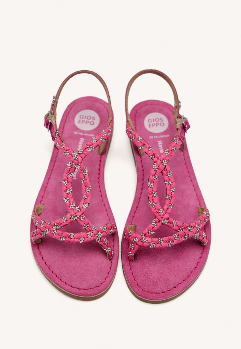 LEATHER, RAFFIA AND GLITTER SANDALS WENHAM