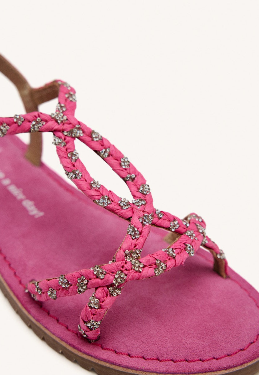 LEATHER, RAFFIA AND GLITTER SANDALS WENHAM