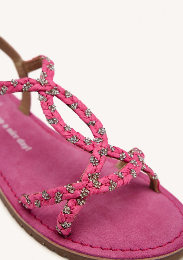 LEATHER, RAFFIA AND GLITTER SANDALS WENHAM