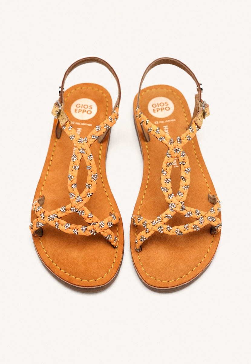 LEATHER, RAFFIA AND GLITTER SANDALS WENHAM