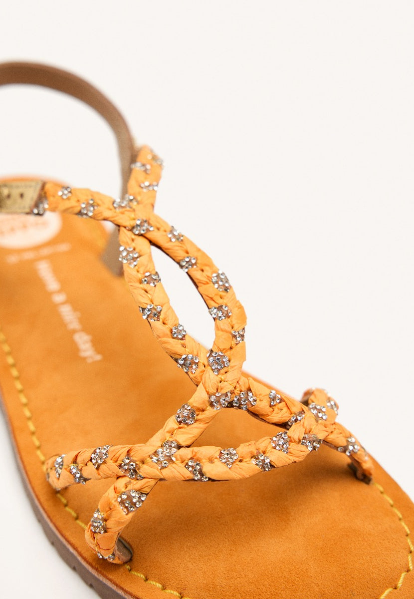 LEATHER, RAFFIA AND GLITTER SANDALS WENHAM