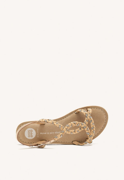LEATHER, RAFFIA AND GLITTER SANDALS WENHAM