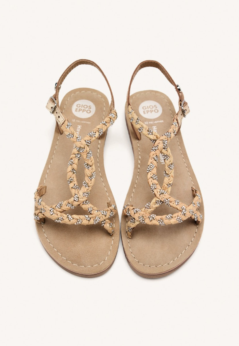 LEATHER, RAFFIA AND GLITTER SANDALS WENHAM