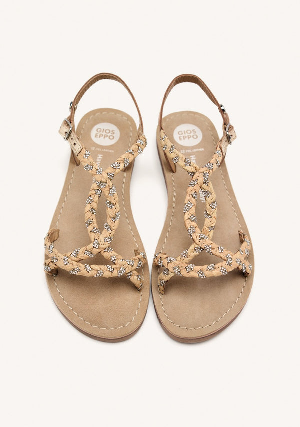 LEATHER, RAFFIA AND GLITTER SANDALS WENHAM