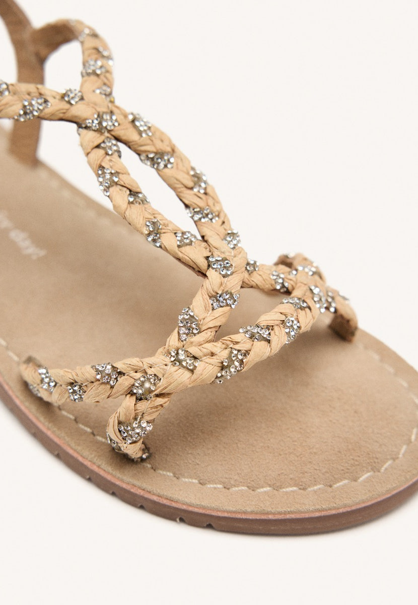 LEATHER, RAFFIA AND GLITTER SANDALS WENHAM