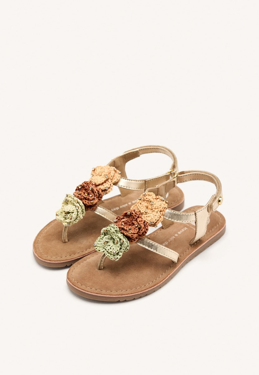 METALLIC LEATHER FLOWER SANDALS NEWRY