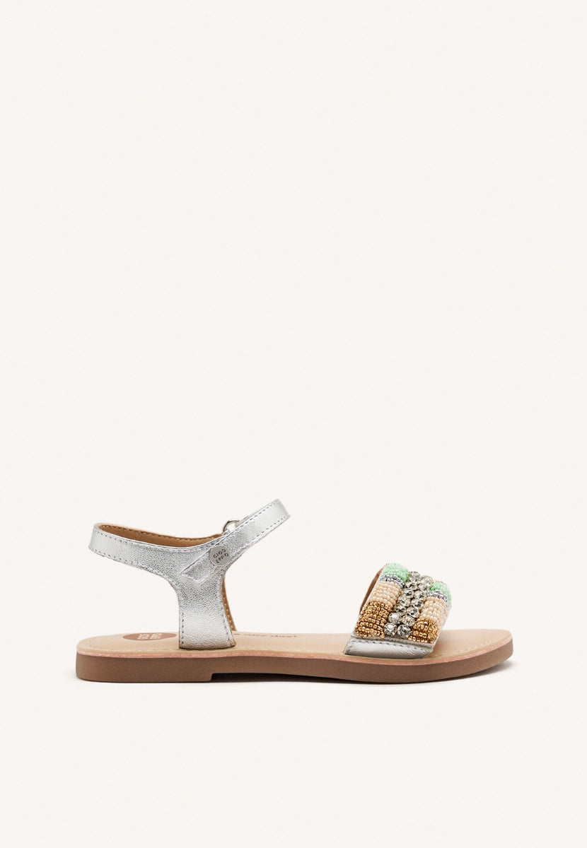 METALLIC LEATHER BEADED SANDALS COUDERAY