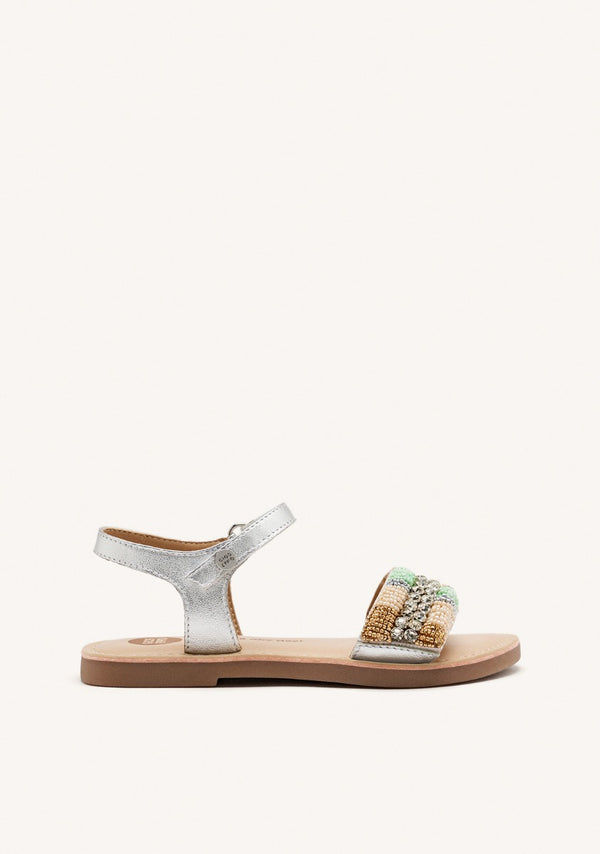 SANDALI PELLE METALLIZZATA CON PERLINE COUDERAY