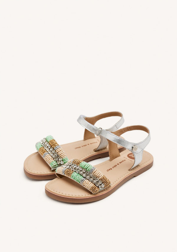 SANDALI PELLE METALLIZZATA CON PERLINE COUDERAY