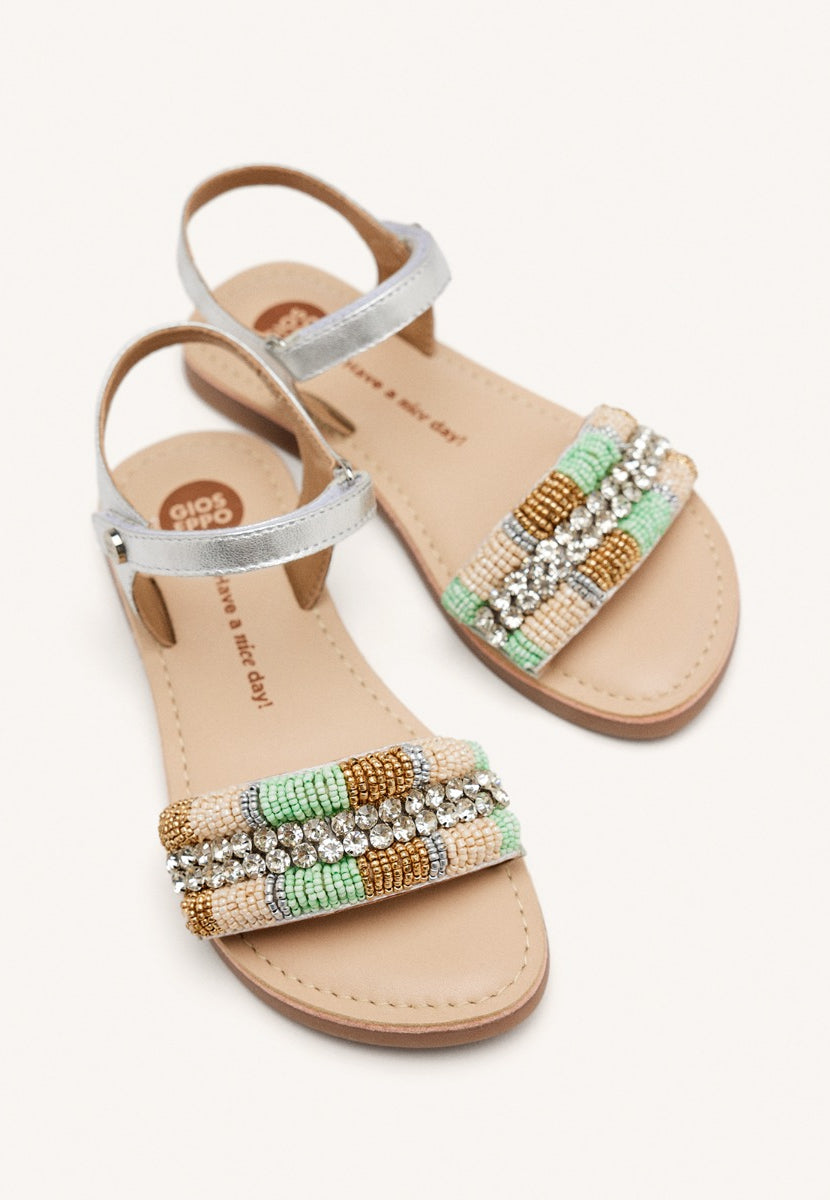 METALLIC LEATHER BEADED SANDALS COUDERAY